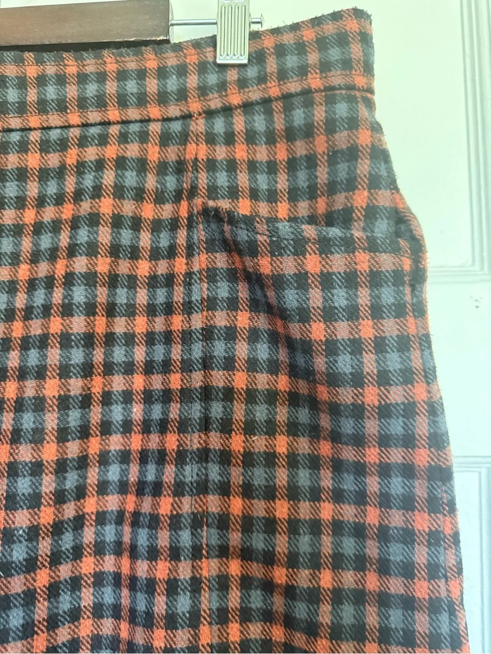 LOFT Plaid Wool Blend Mini Skirt Black/Orange W/Side slit Fall Grunge Revival 6